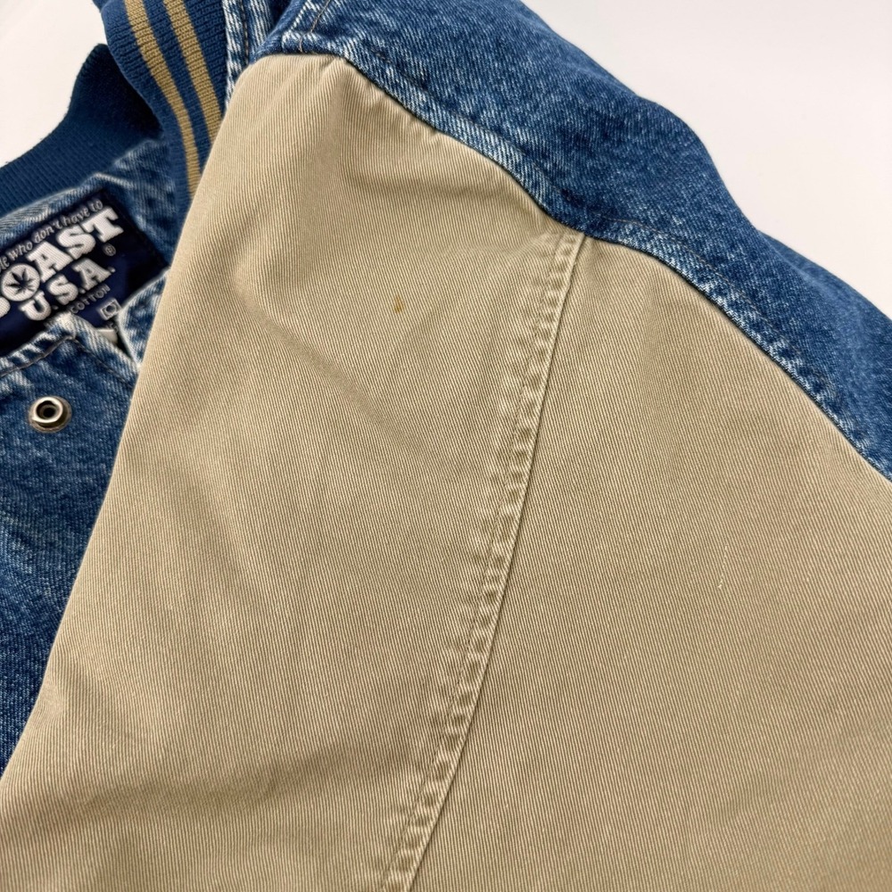 Vintage Boast USA Al Agnew Bass Fishing Denim Varsity Jacket 2XL Embroidered - Picture 10 of 10
